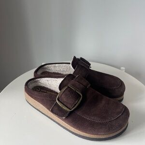 White Mountain Bueno Brown Suede Clog Comfort Slip-On Buckle Shoes Women 7.5